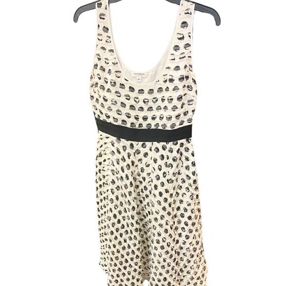 EUC Isaac Mizrahi Black Polka Dot Pleated White Midi Dress - Picture 1 of 1